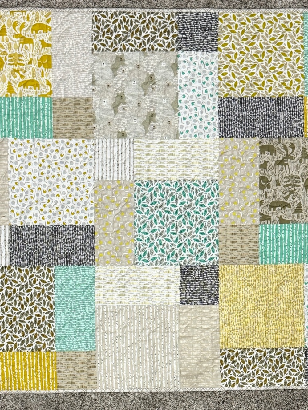 Baby Boy Quilt Handmade Blanket Bears Animal Minky Cuddle Back 41"x41" Green Tan